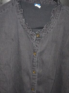 Old Navy Black 100% Cotton Denim Ruffled-Neck Blouse